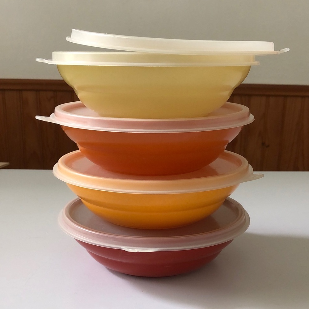 Vintage Tupperware Harvest Brights Cereal Bowls Set of 4 + 5 Lids